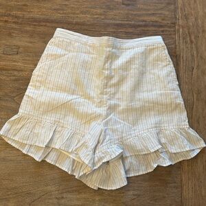 NWT Linen Cotton Blend Ruffle Hem Shorts Size M Cream Striped Summer Boho